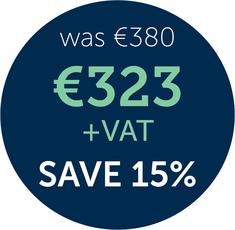 was €380; €323 +VAT save 15% typography