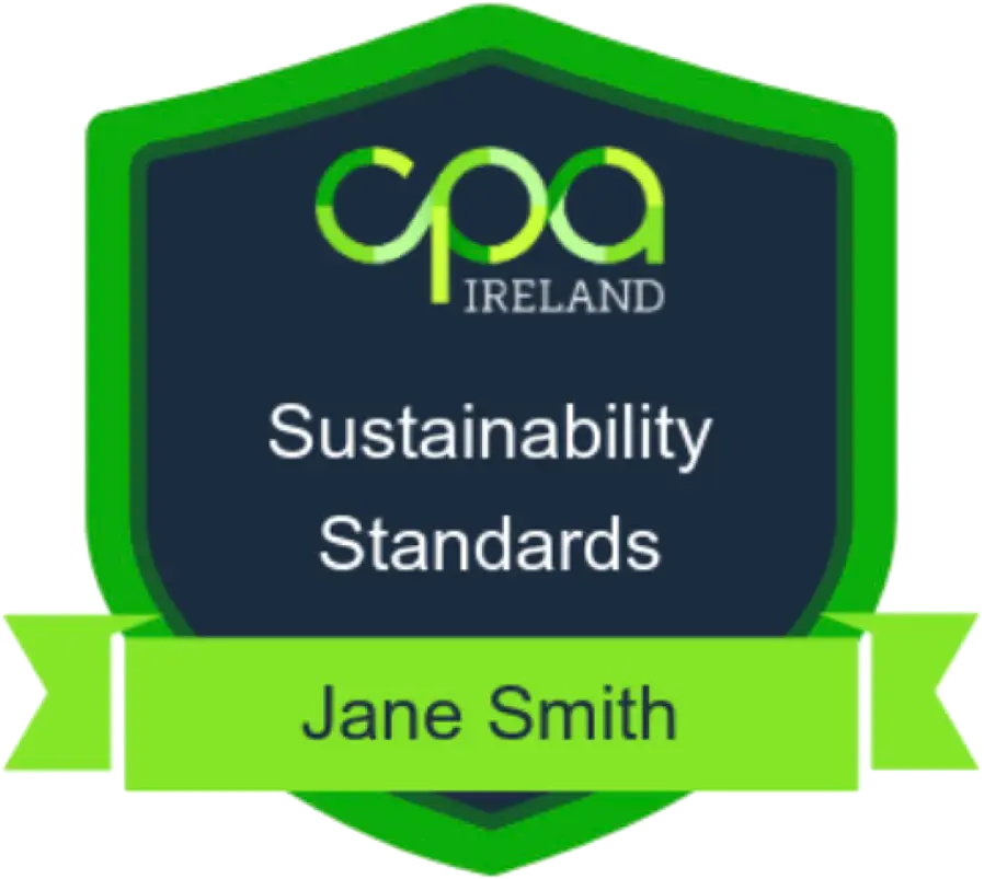badge graphic that reads: CPA Ireland Sustainability Standards | Jane Smith