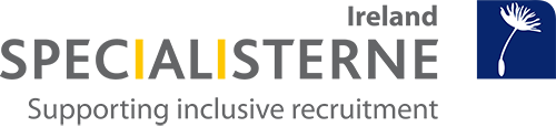 Specialisterne Ireland logo with mantra underneath typography and icon that reads Supporting inclusive recruitment